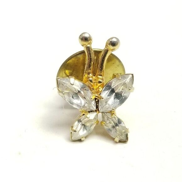 Vintage Rhinestone Butterfly Pin, Gold Tone Setting Brooch, Sparkle Bug Insect - Picture 1 of 4